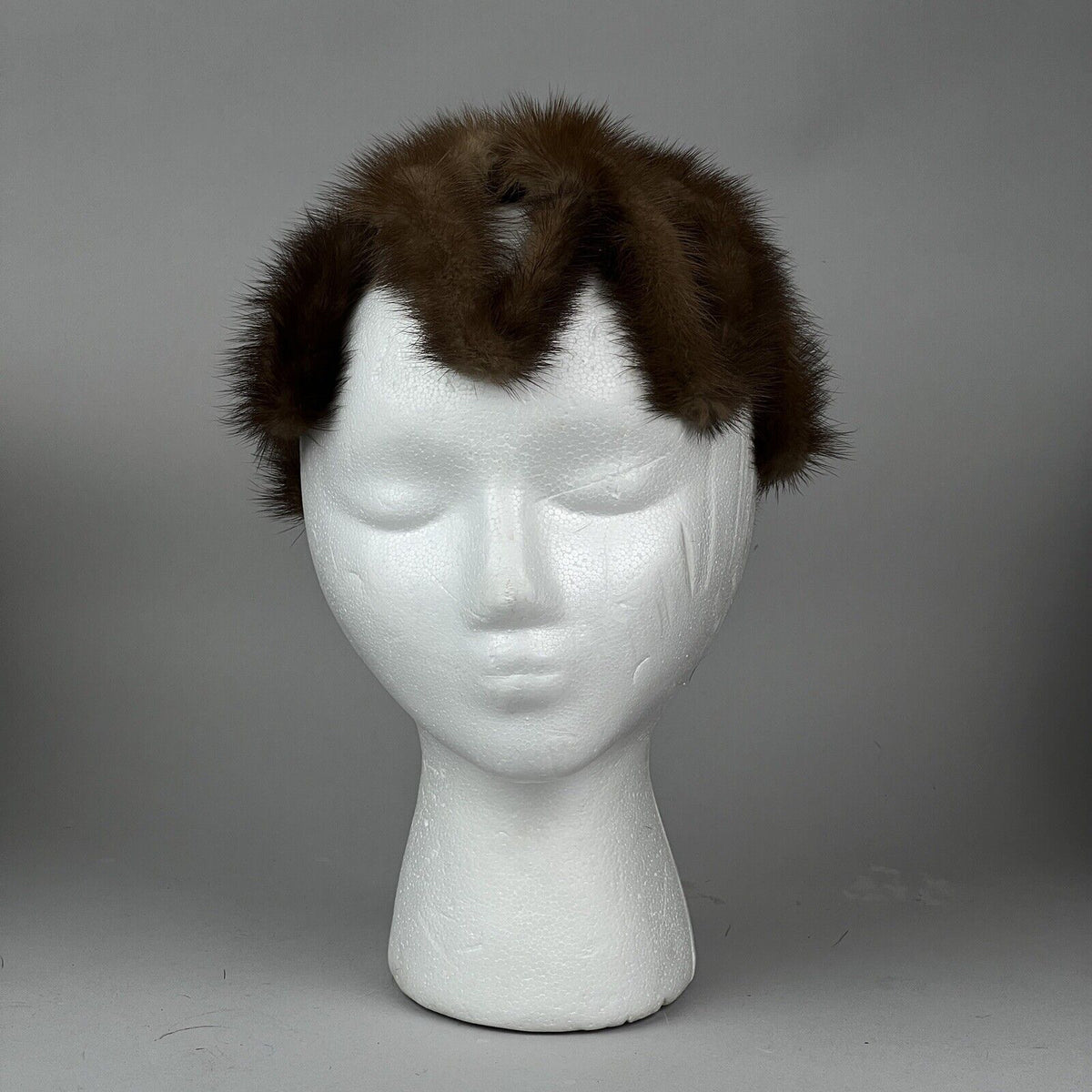 1950's Flapper Stretchy Women's Brown Mink Hat, Unique Odd