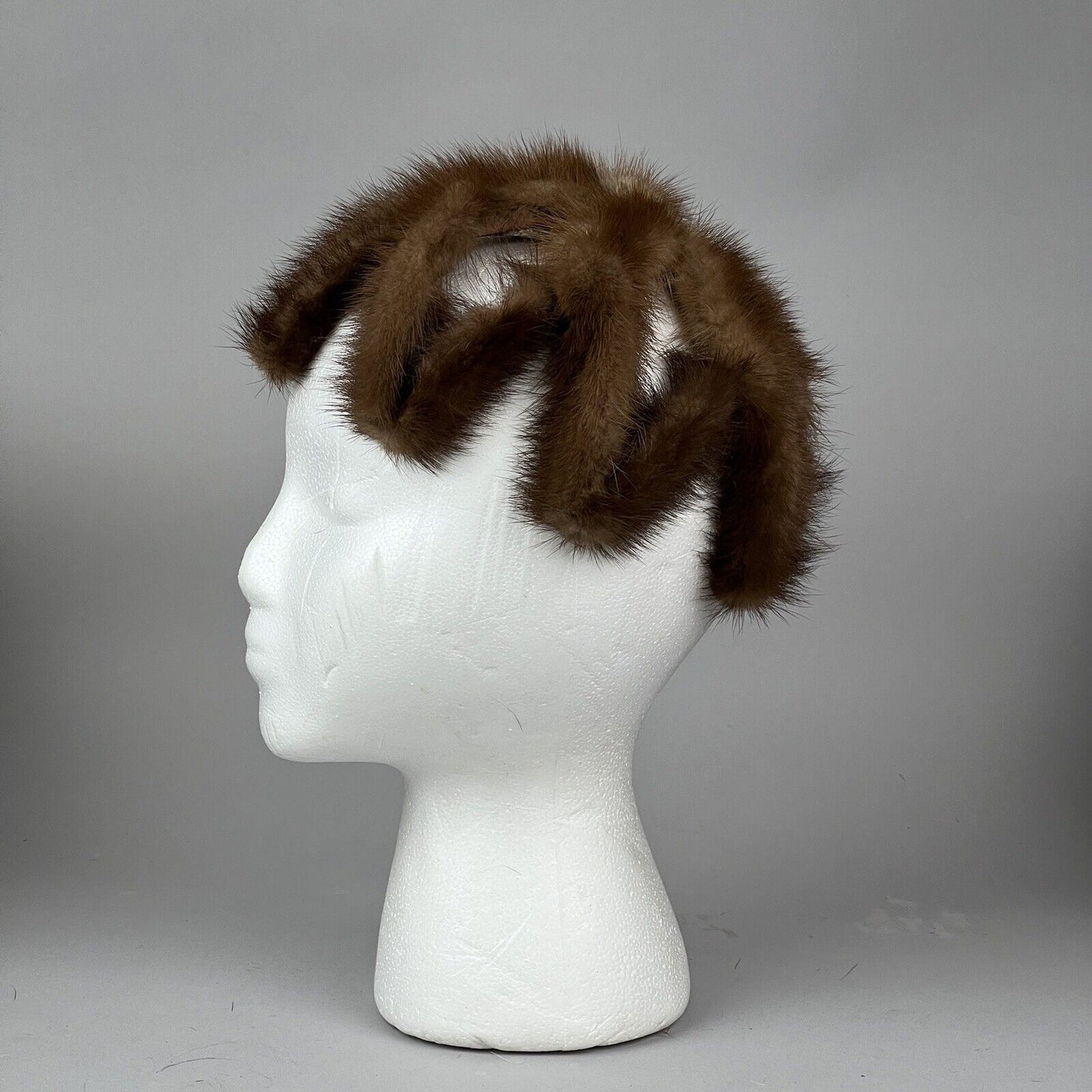 1950's Flapper Stretchy Women's Brown Mink Hat, Unique Odd