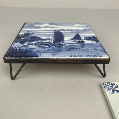 SET OF 2 - Hand Painted Delft Blue Holland Tiles (Trivet)