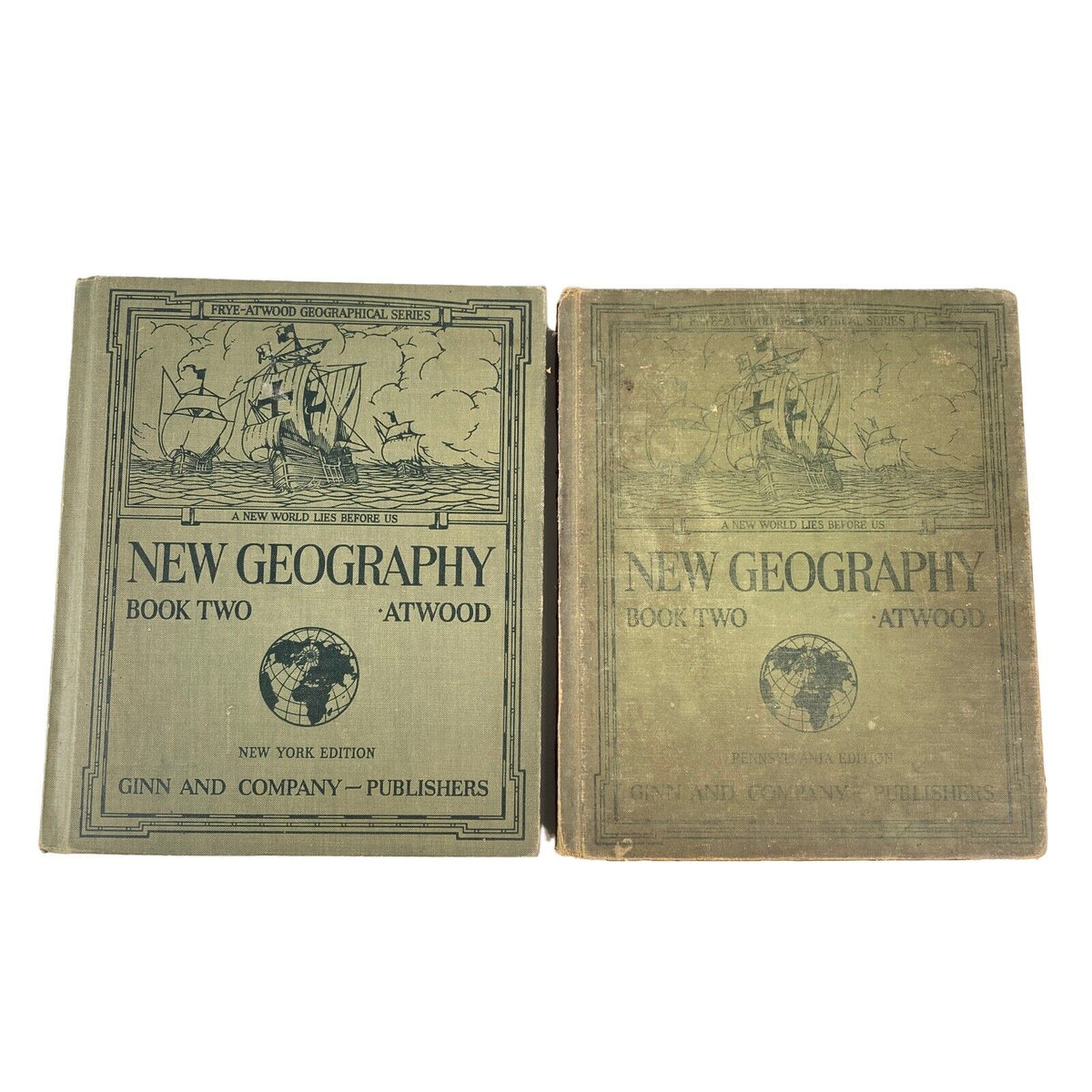 2 - 1920 ATWOOD NEW GEOGRAPHY Hardcover BOOK w/Color Maps,New York& Penn Edition