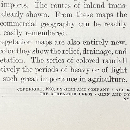 2 - 1920 ATWOOD NEW GEOGRAPHY Hardcover BOOK w/Color Maps,New York& Penn Edition