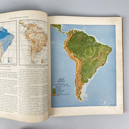 2 - 1920 ATWOOD NEW GEOGRAPHY Hardcover BOOK w/Color Maps,New York& Penn Edition