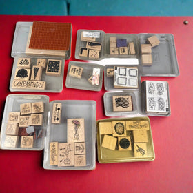 Lot of Craft Wood Block Rubber Stamps - Stampin Up, mostly unused
