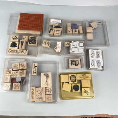 Lot of Craft Wood Block Rubber Stamps - Stampin Up, mostly unused