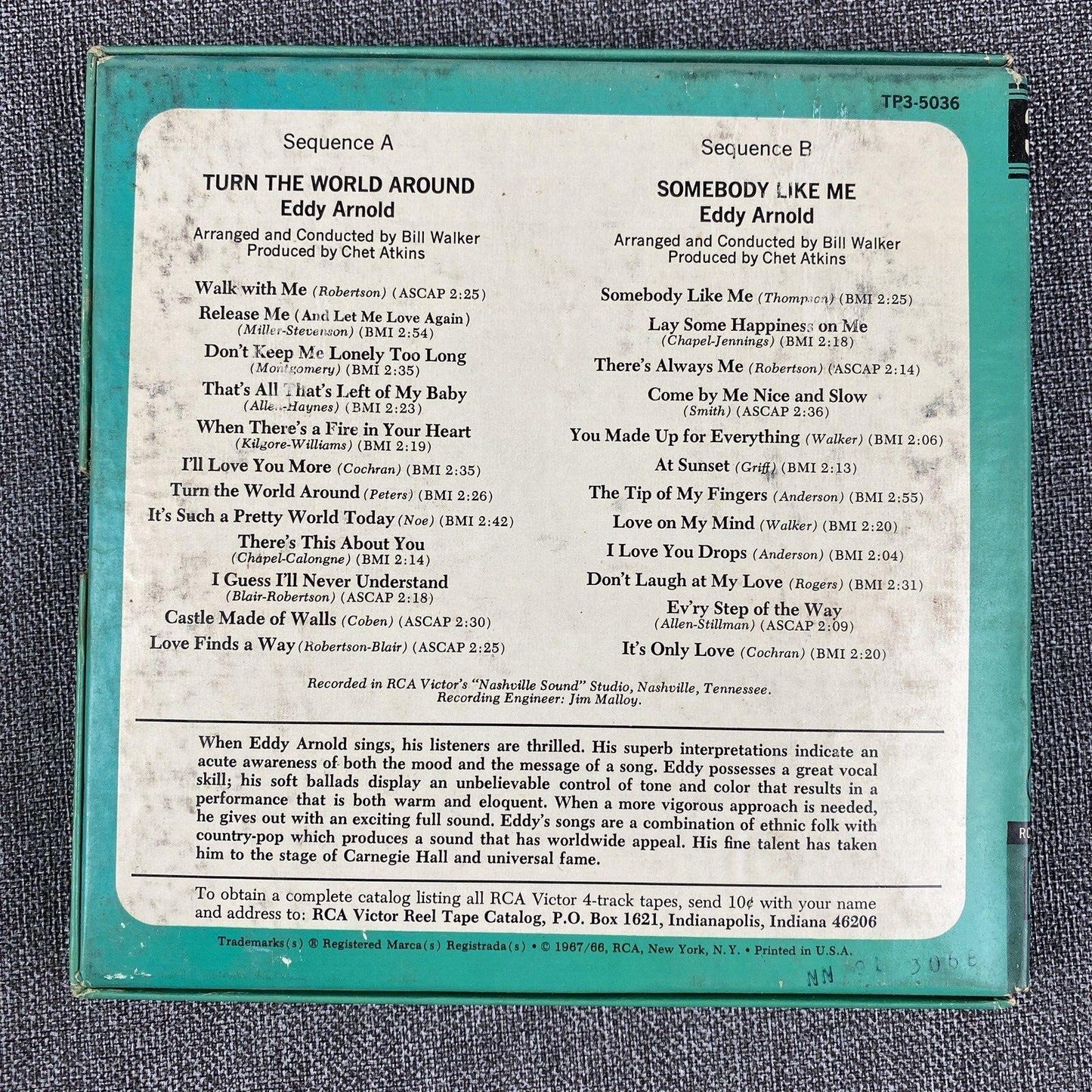 Eddy Arnold Reel to Reel Somebody Like Me , Turn The World Around 1967