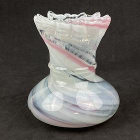 Vintage Fenton Style Hazy  Ruffle Edge Vase 5.5"