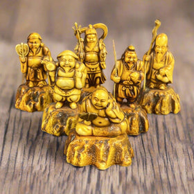 Vintage Chinese Resin Sculpture Buddha Six Gods of Good Fortune