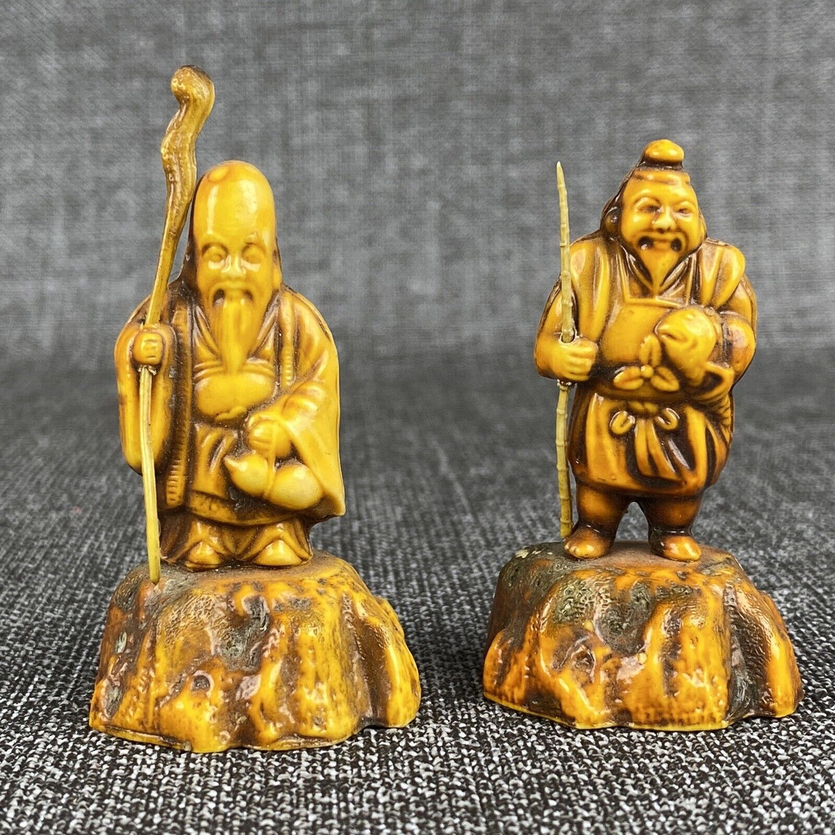 Vintage Chinese Resin Sculpture Buddha Six Gods of Good Fortune