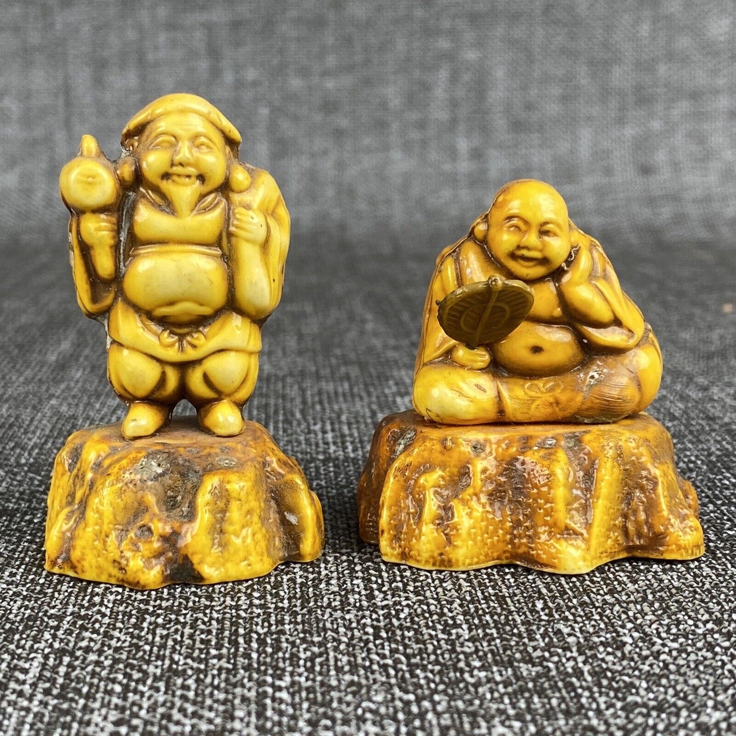 Vintage Chinese Resin Sculpture Buddha Six Gods of Good Fortune