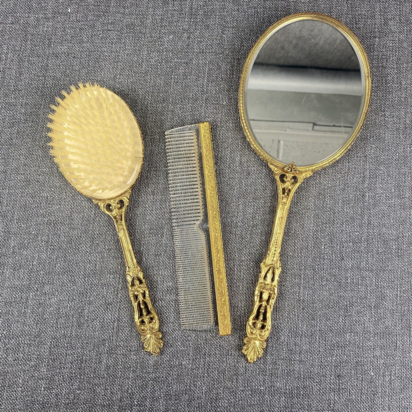 Vintage Filigree Dresser Vanity Set Three Pieces