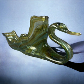 Vintage Large Cobalt Green Swan Hand Blown Centerpiece Bowl Art Glass 15.5” x 6”