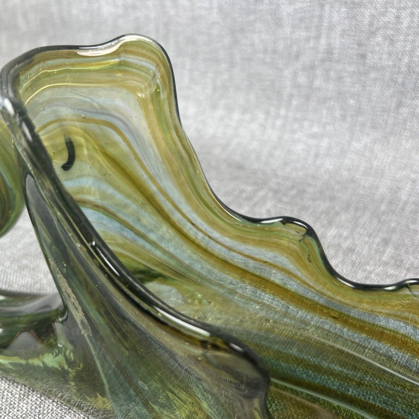 Vintage Large Cobalt Green Swan Hand Blown Centerpiece Bowl Art Glass 15.5” x 6”