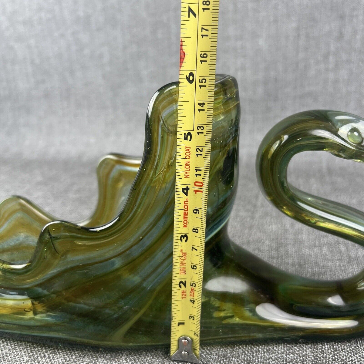 Vintage Large Cobalt Green Swan Hand Blown Centerpiece Bowl Art Glass 15.5” x 6”