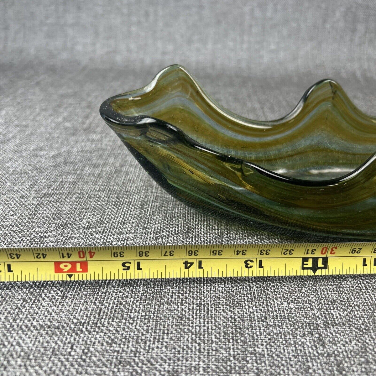 Vintage Large Cobalt Green Swan Hand Blown Centerpiece Bowl Art Glass 15.5” x 6”