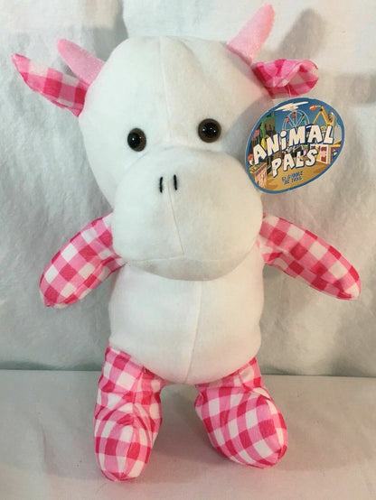 KellyToy Cow Plush Toy Animal Pals White Pink (Tags)