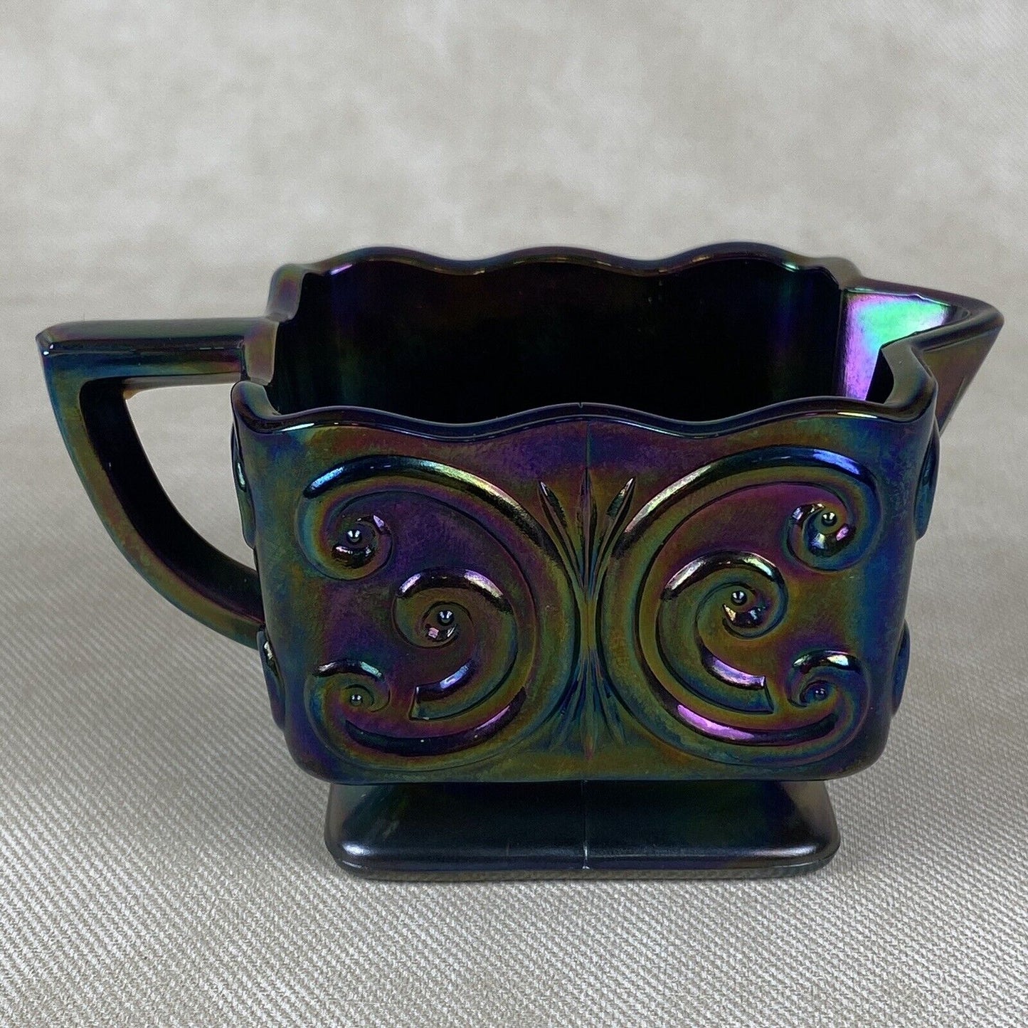 Vintage Indiana Glass Windsor Carnival Iridescent Blue Creamer & Sugar Bowl Set