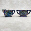 Vintage Indiana Glass Windsor Carnival Iridescent Blue Creamer & Sugar Bowl Set