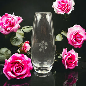 Orrefors Sweden Vase Signed with Etched Flower 7.5" Tall