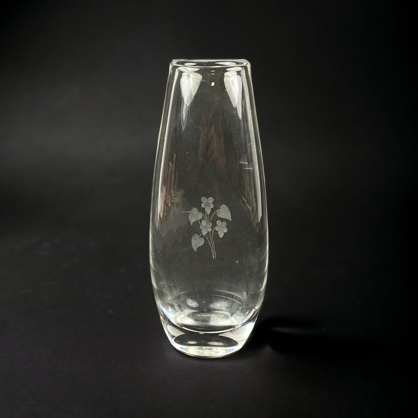 Orrefors Sweden Vase Signed with Etched Flower 7.5" Tall