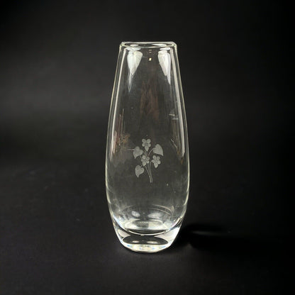 Orrefors Sweden Vase Signed with Etched Flower 7.5" Tall