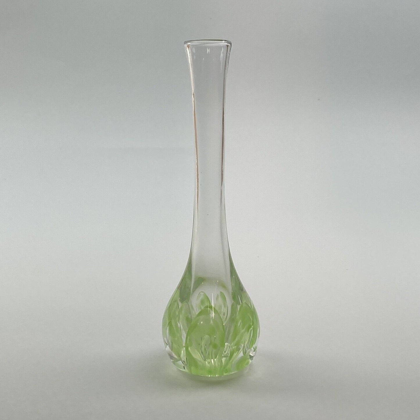 Vintage Light Green 8.5" Teardrop Bud Vase Murano Style Handblown Glass