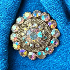 Vintage Weiss Brooch 1.25" Aurora Borealis Iridescent Rhinestones