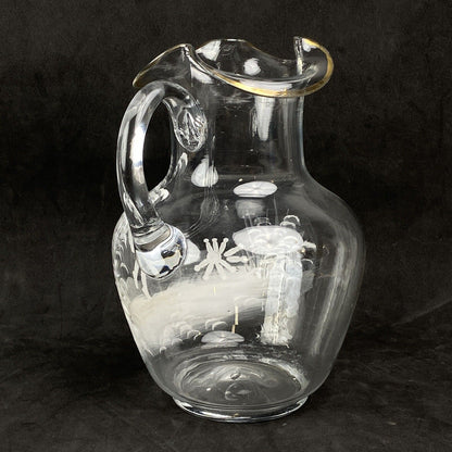 Mary Gregory Glass Pitcher and 6 Cups White and Pink (READ)