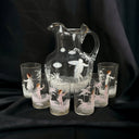 Mary Gregory Glass Pitcher and 6 Cups White and Pink (READ)