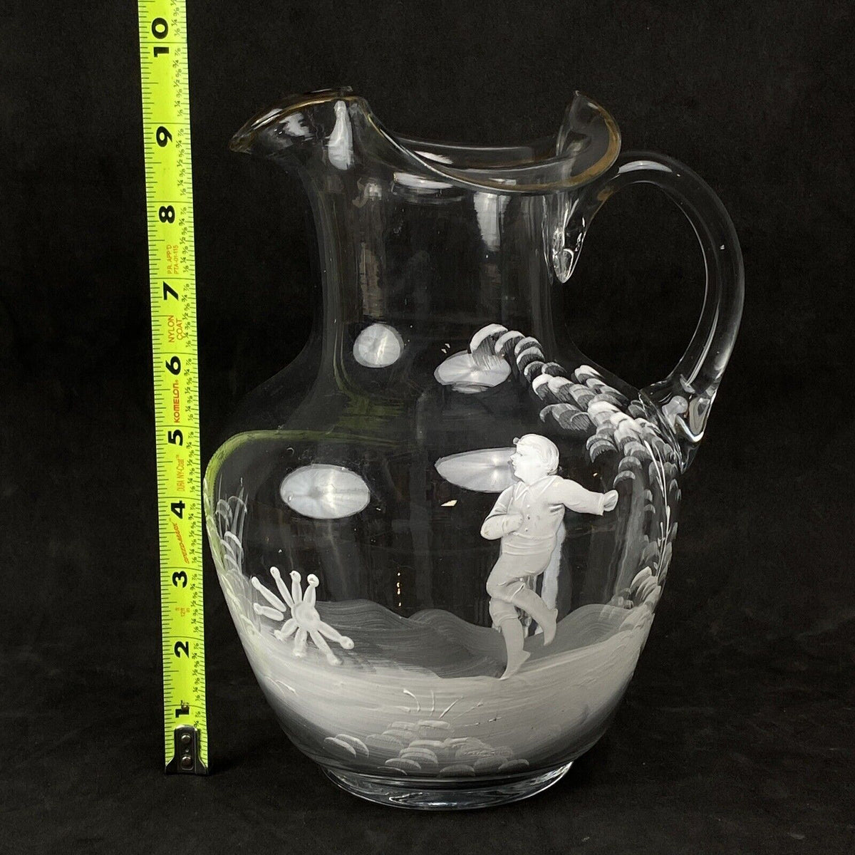 Mary Gregory Glass Pitcher and 6 Cups White and Pink (READ)