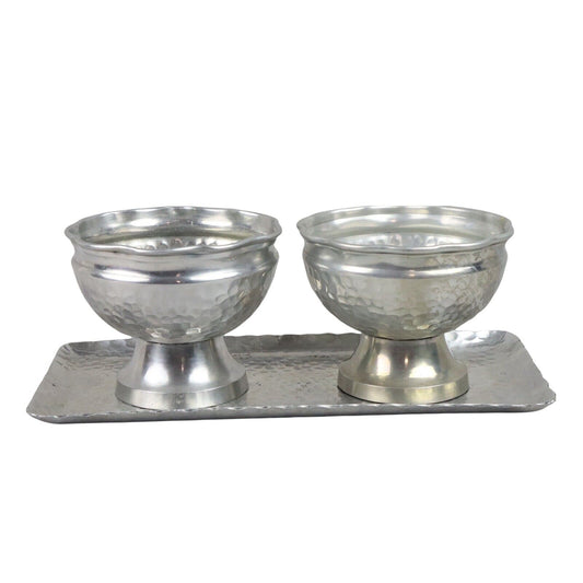 IHI Made in India Hammered Textured Tray (12.5”) and 2 Decorative Bowls (4.5”)