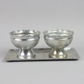 IHI Made in India Hammered Textured Tray (12.5”) and 2 Decorative Bowls (4.5”)