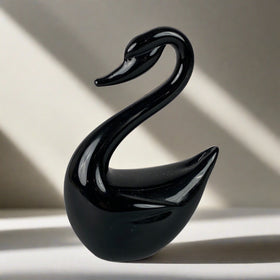 Black Glass Swan Decorative Sculpture, 4" tall,