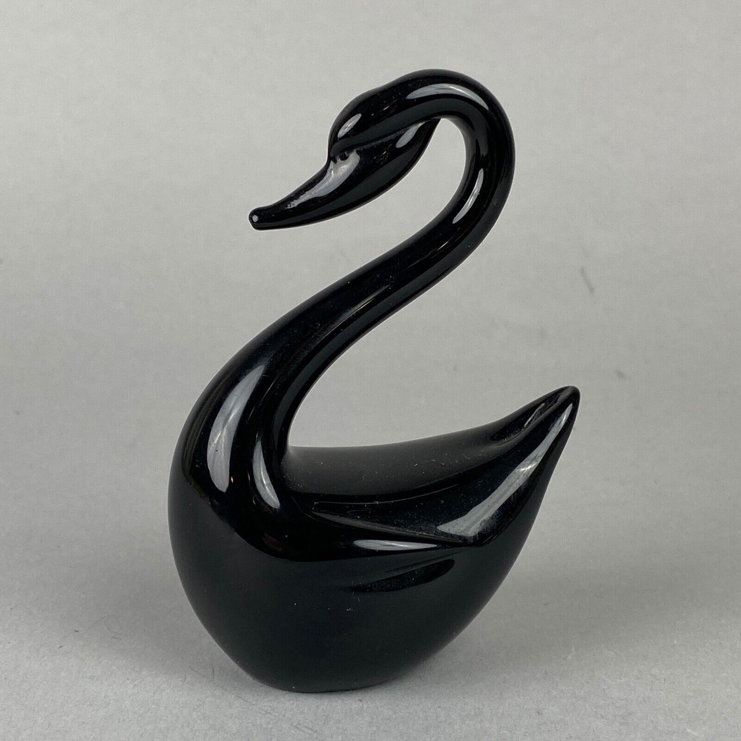 Black Glass Swan Decorative Sculpture, 4" tall,