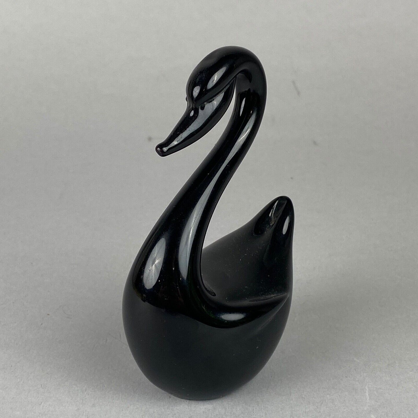 Black Glass Swan Decorative Sculpture, 4" tall,