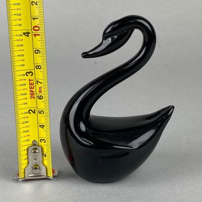 Black Glass Swan Decorative Sculpture, 4" tall,