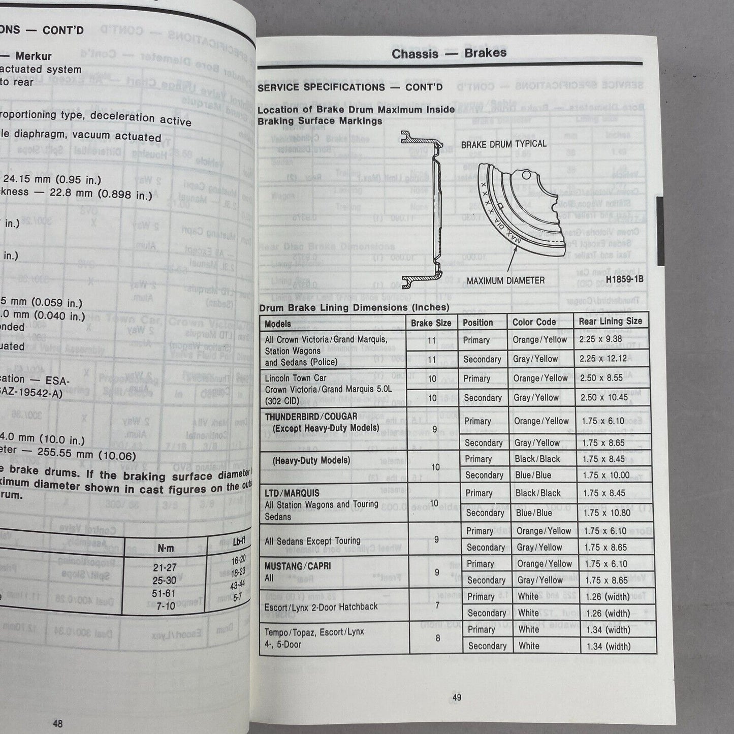 1986 Ford Car Specification Book