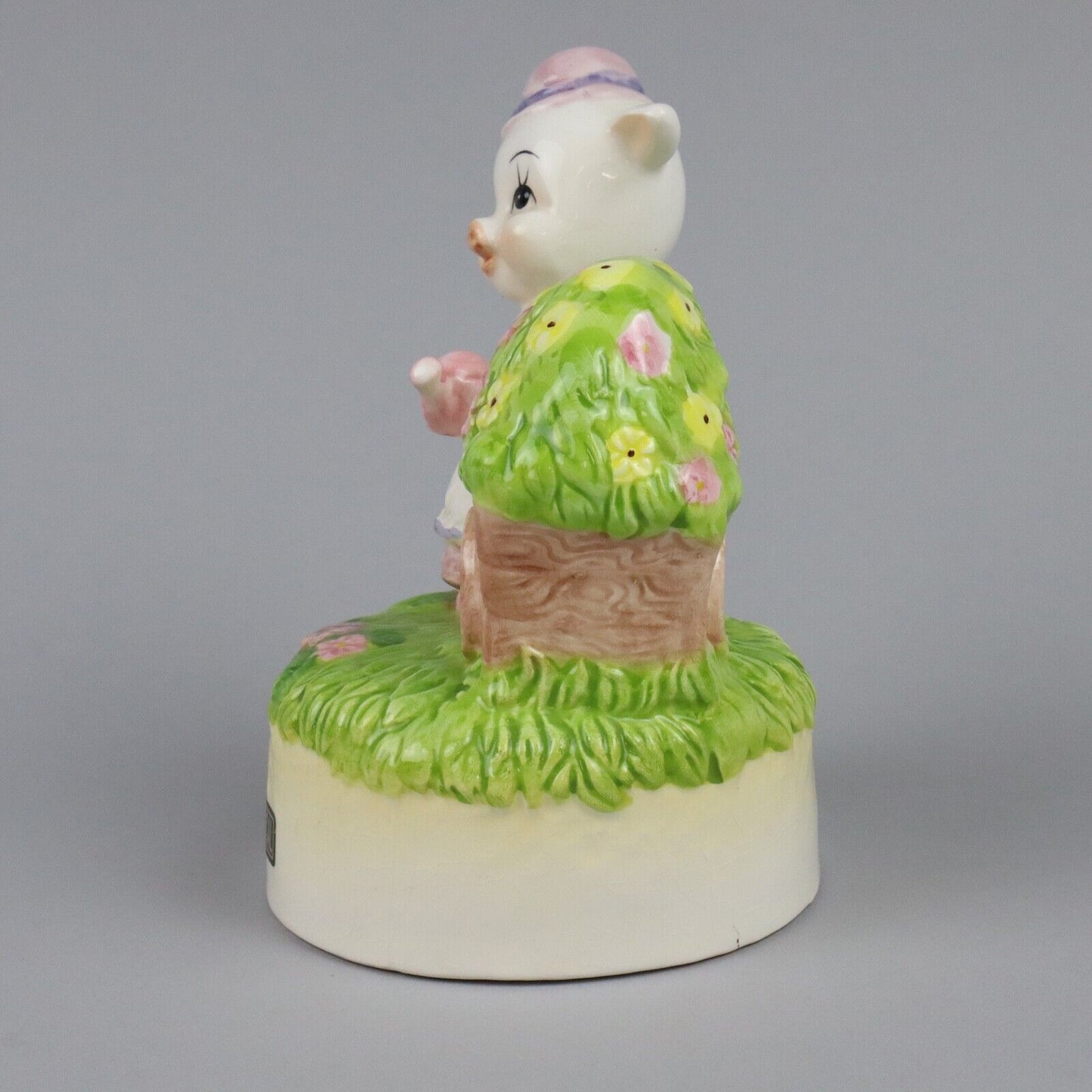 6 1/4" Schmid Music Box Pig Gardening Figurine Playing Farmer In the Dell