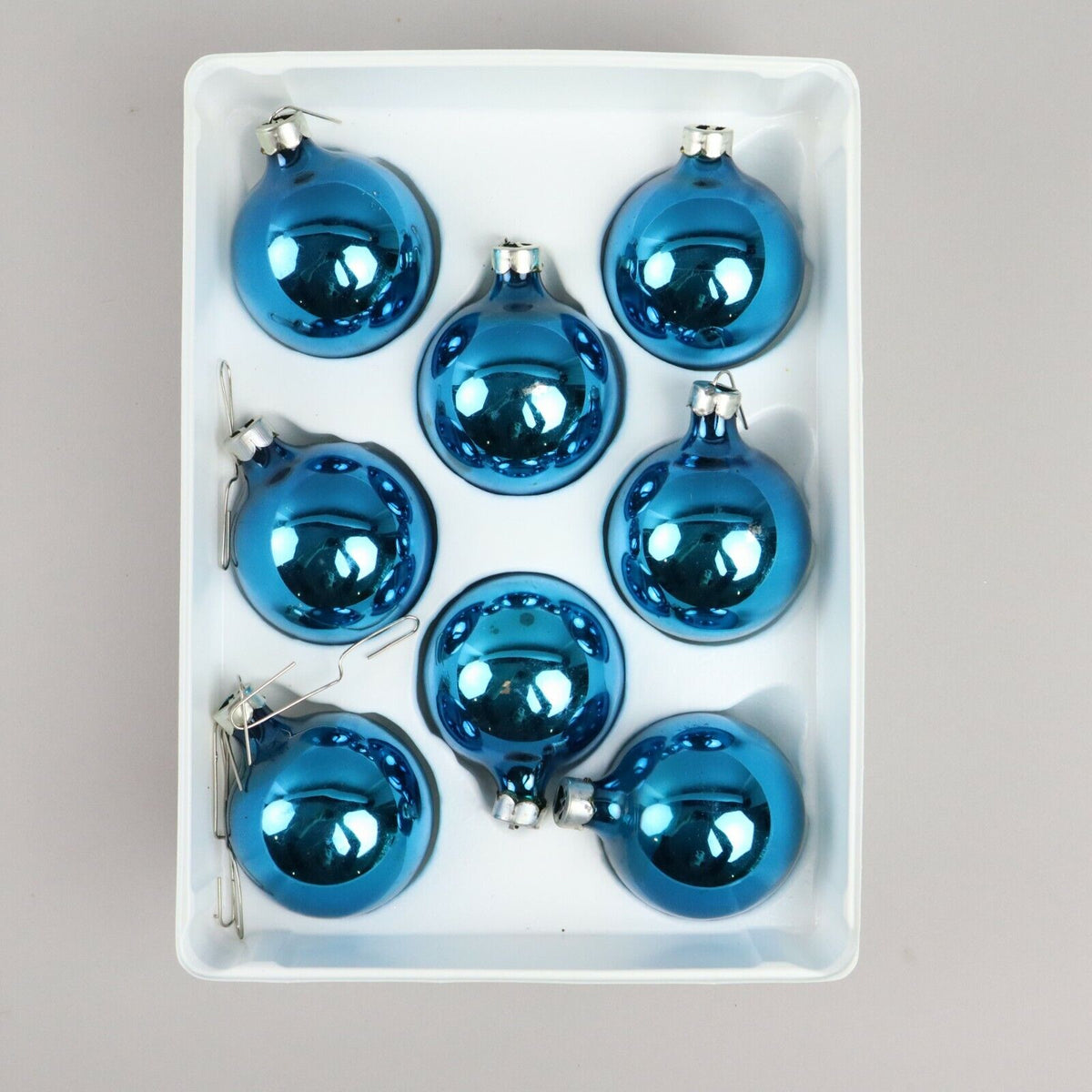 Set of 8 Blue Tree Ornaments, Pyramid Satin - Sheen Christmas Decorations