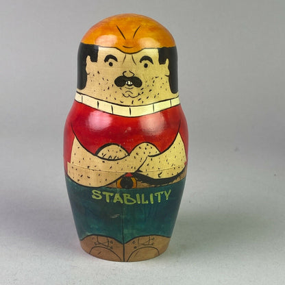 Vintage Dell Advertising Wooden Stacking / Nesting Dolls, "Stability","Value"...