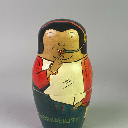 Vintage Dell Advertising Wooden Stacking / Nesting Dolls, "Stability","Value"...