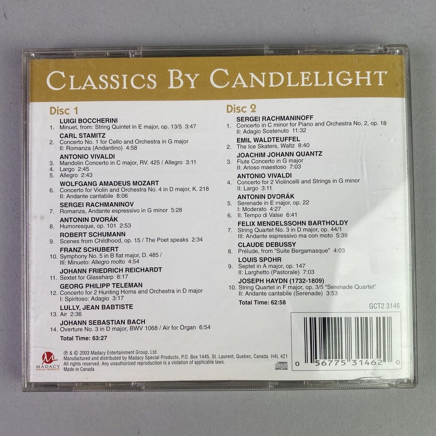 Classics by Candlelight 2-Disc CD Vivaldi Mozart Rachmaninov