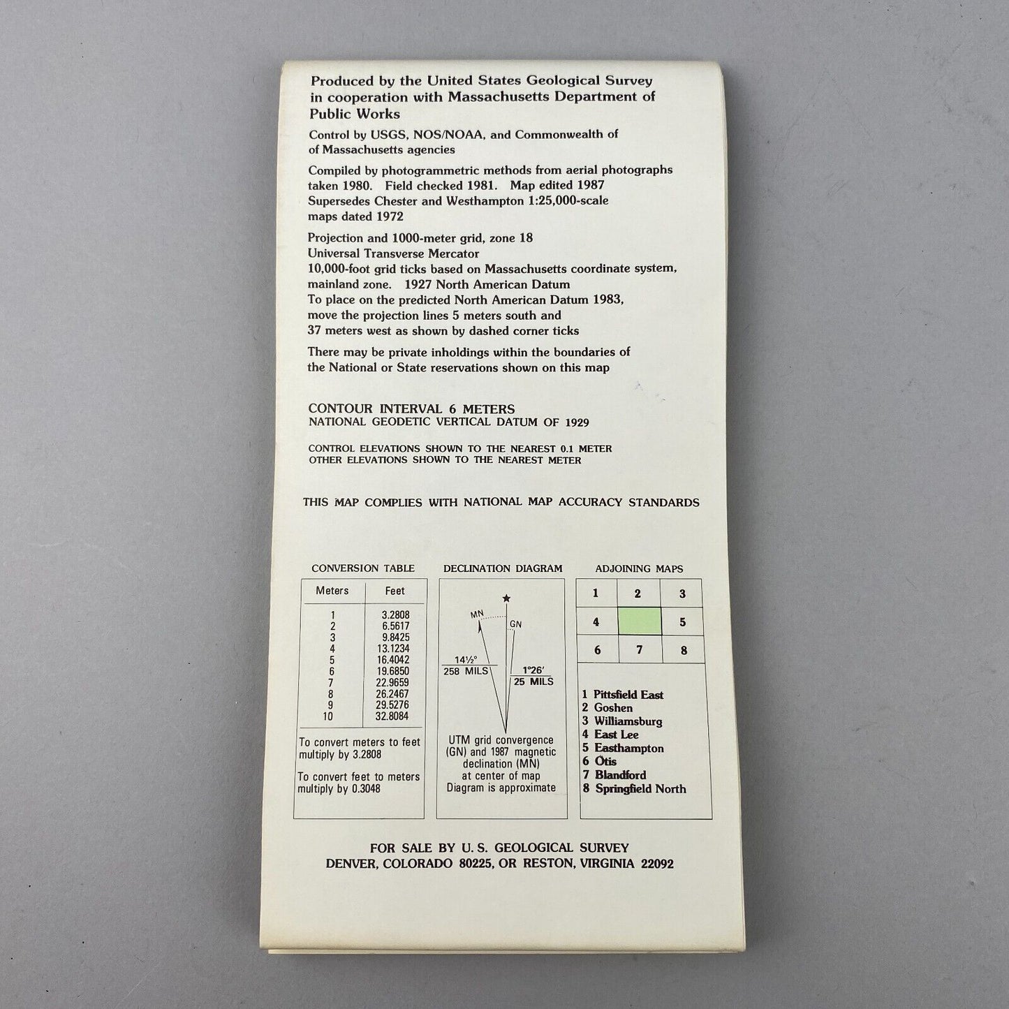 USGS Topographic Map 1987 Survey 30"x60" MA Chester 42072-C7-TM-025