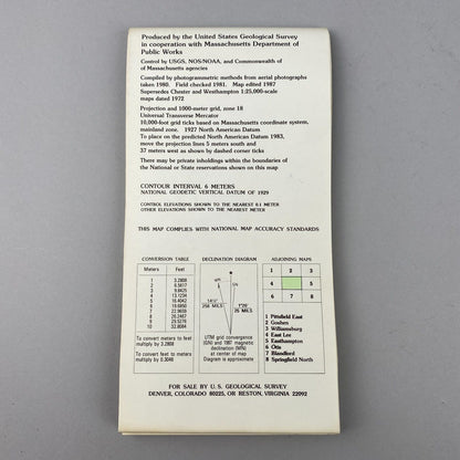 USGS Topographic Map 1987 Survey 30"x60" MA Chester 42072-C7-TM-025