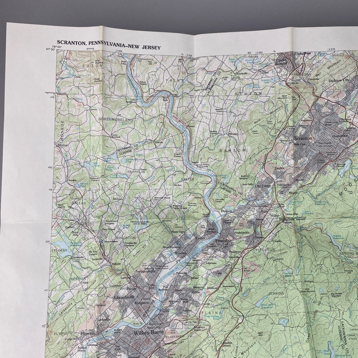 USGS Topographic Map 1986 Survey 30"x60" PA, NJ Scranton 41075-A1-TM-100