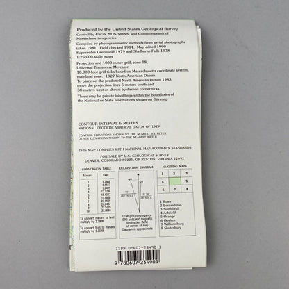 USGS Topographic Map 1990 Survey 30"x60" MA Greenfield 42072-E5-TM-025