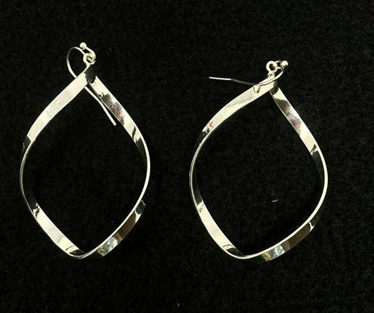 Silver Tone Twist Spiral Long Drop / Dangle Earrings