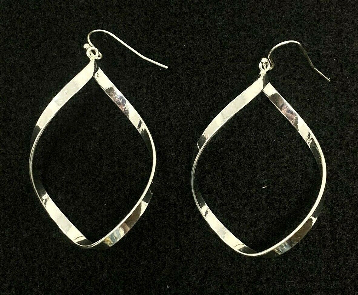 Silver Tone Twist Spiral Long Drop / Dangle Earrings