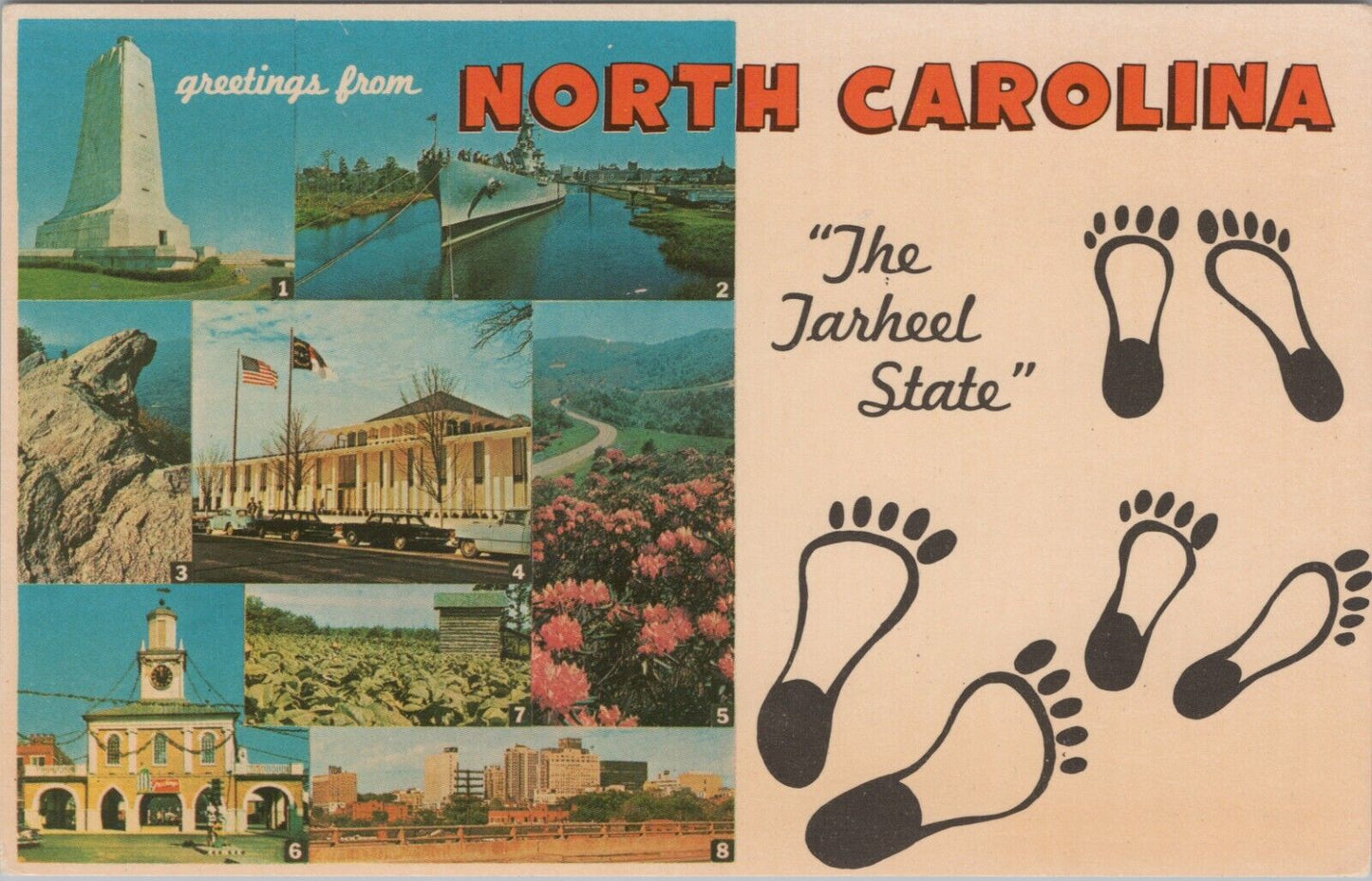 Vintage Postcard of Greetings from North Carolina with Memorial Photos