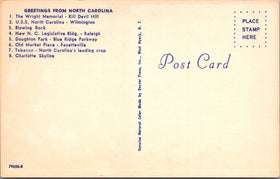 Vintage Postcard of Greetings from North Carolina with Memorial Photos