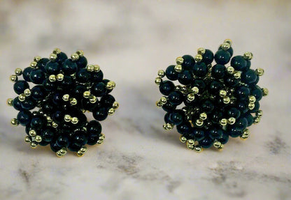 Vintage Black Clip On Cluster Beaded Earring